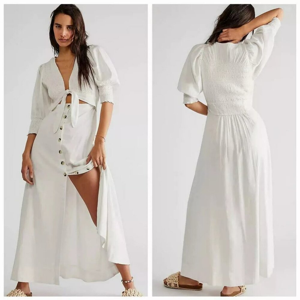 Free People Women's String Of Hearts Front Tie Maxi Dress, Sz S